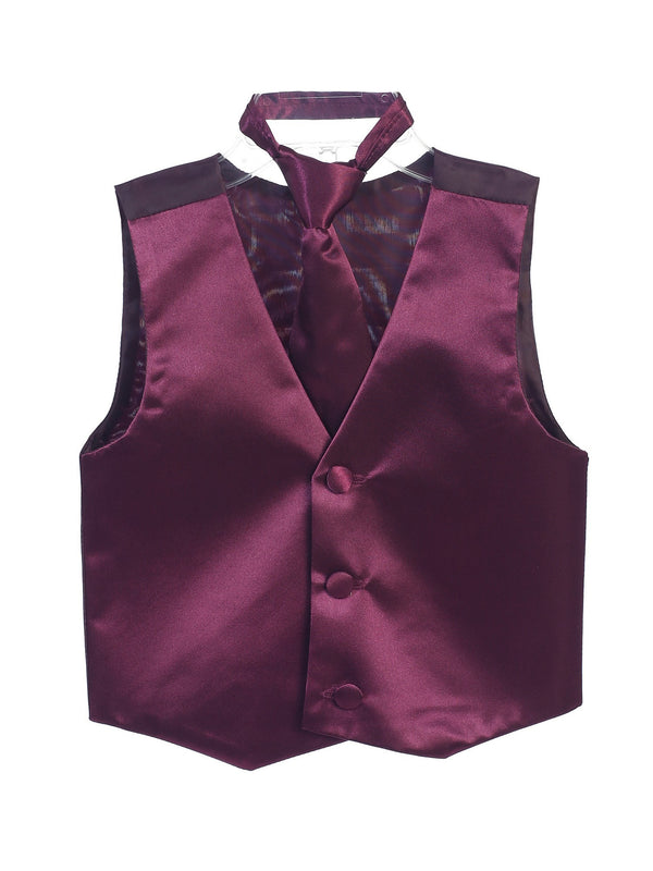 Tip Top Kids Little Boys Wine Three Button Satin Vest Tie 2 Pc Set 2-6 - SophiasStyle.com